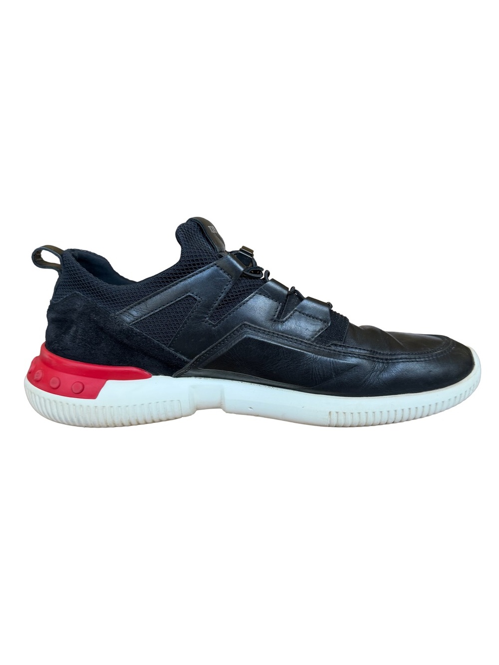 Tod’s No Code Black Leather Mesh Sneakers Red Heel Men’s US 10.5 UK 9 - Picture 3 of 14